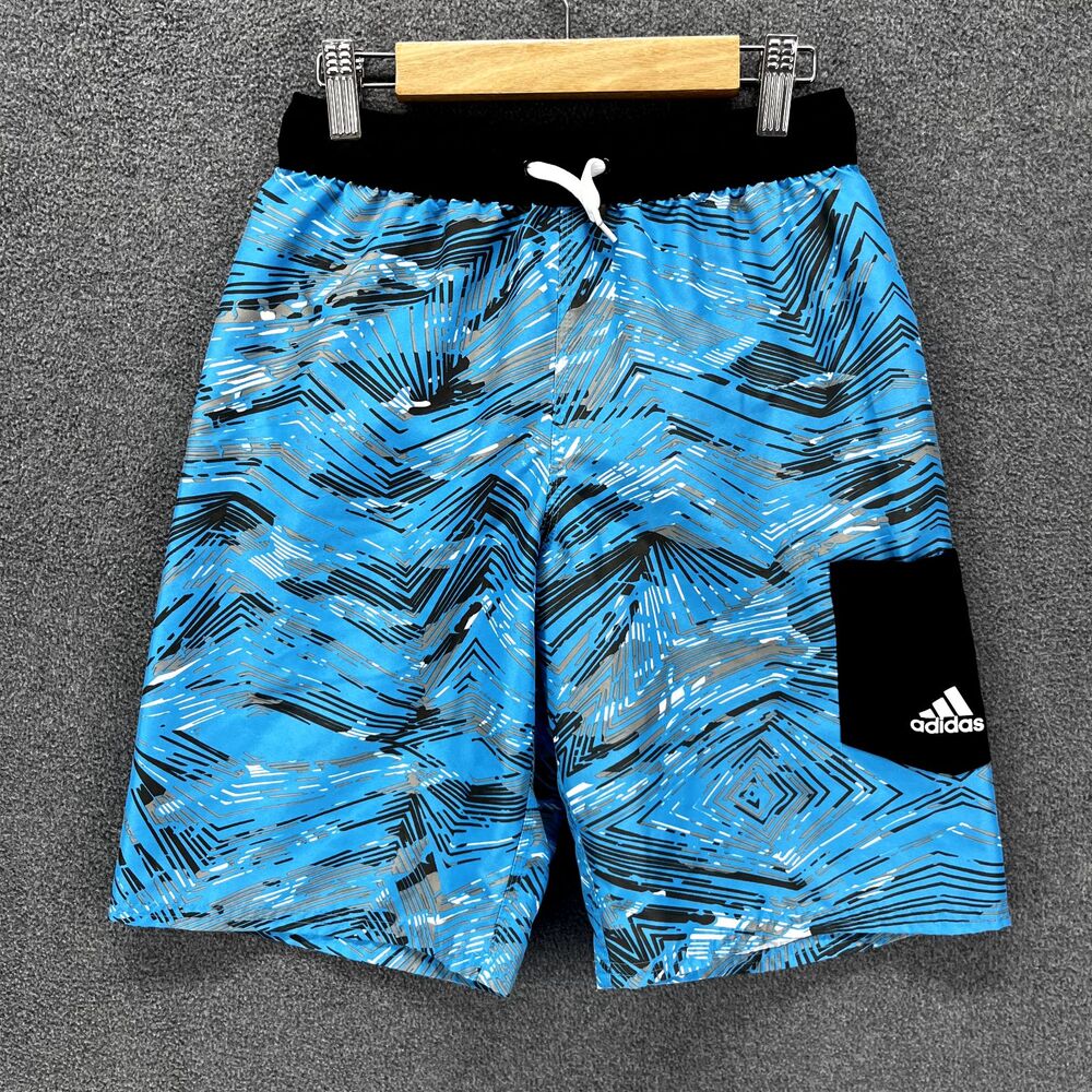 Adidas‎ Board Shorts Boys Medium Blue Black Swim Trunks beach surf